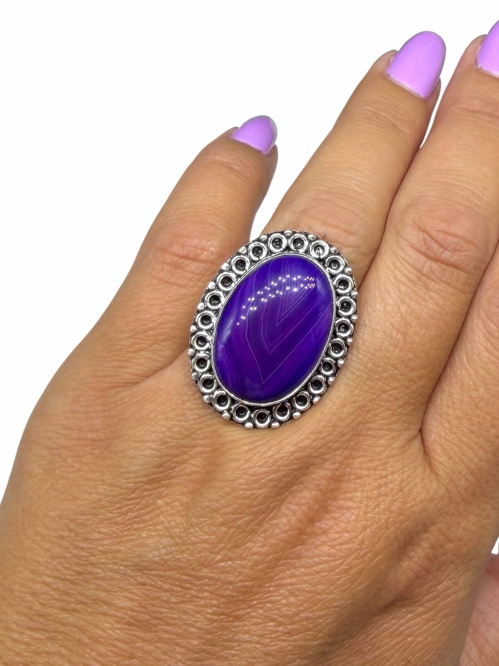 Purple Botswana Agate Ring Size 6.5 925 Sterling Silver Overlay - Picture 2 of 4